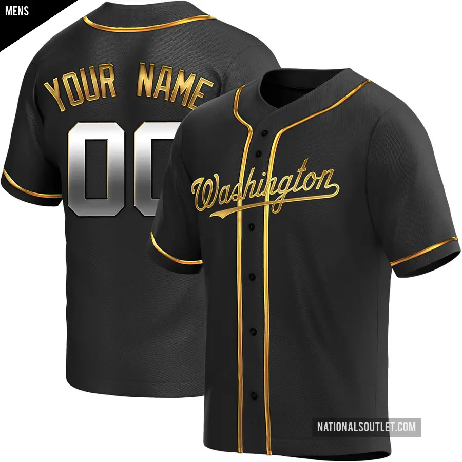 Men's Washington Nationals ＃00 Custom Replica Gold Black en Alternate Jersey