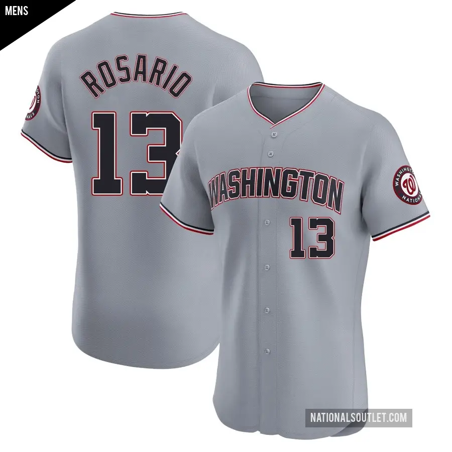 Men's Washington Nationals ＃13 Amed Rosario Elite Gray Road Jersey