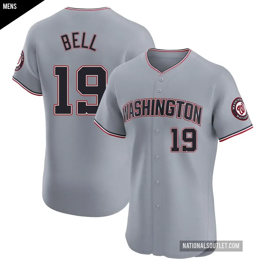 Men's Washington Nationals ＃19 Josh Bell Elite Gray Road Jersey