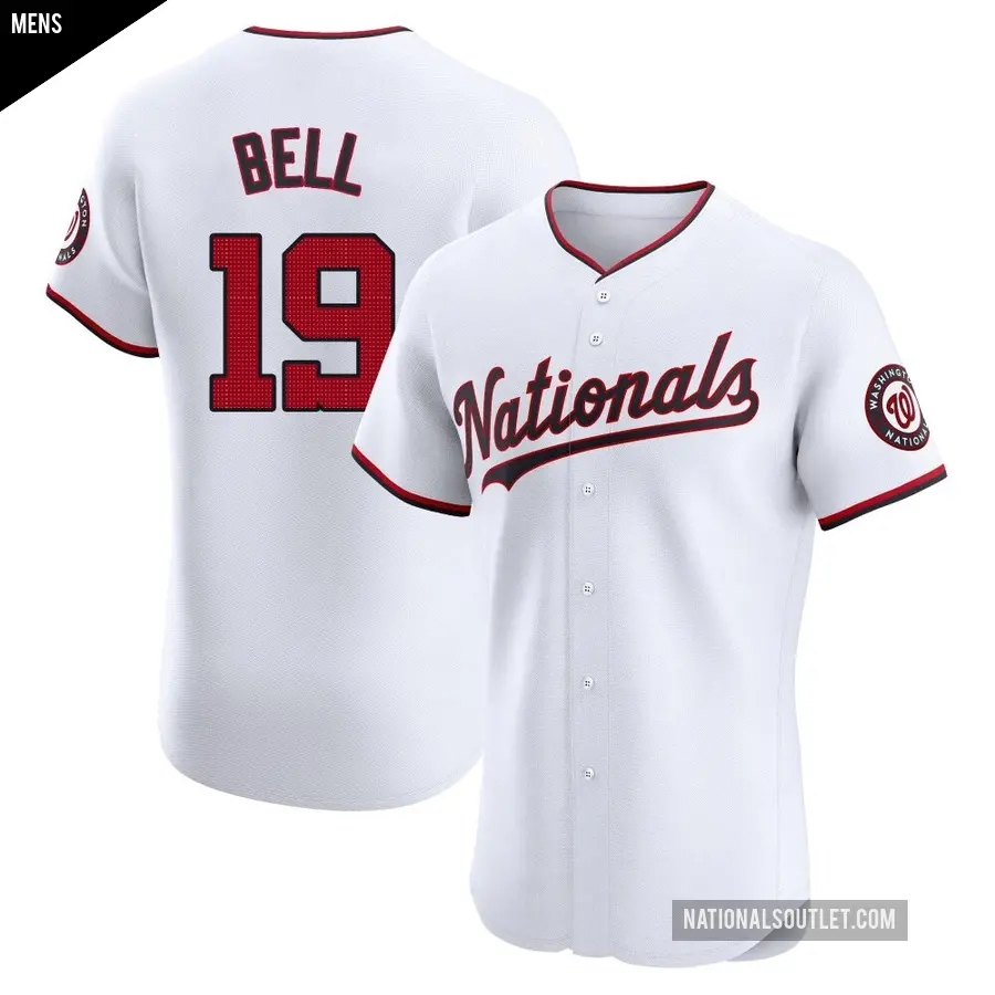 Men's Washington Nationals ＃19 Josh Bell Elite White Home Jersey