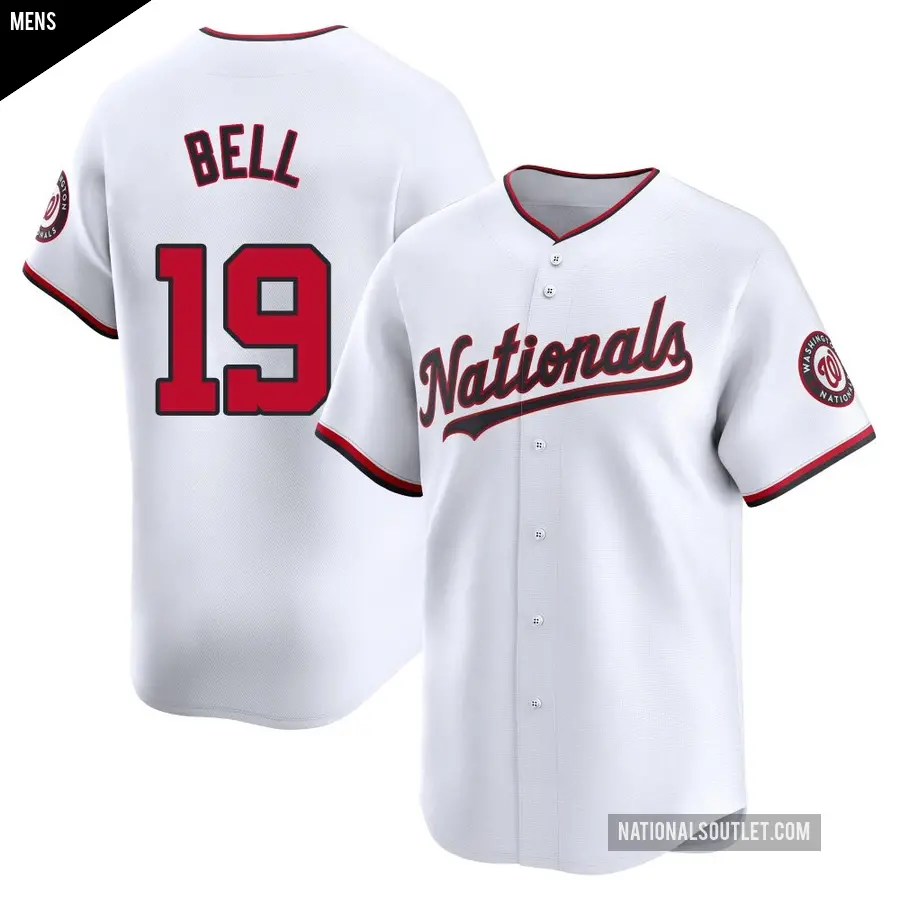 Men's Washington Nationals ＃19 Josh Bell Limited White Home Jersey