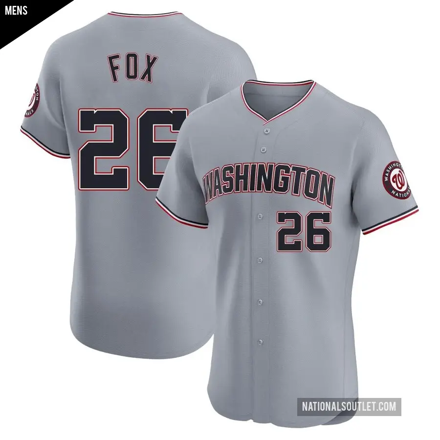 Men's Washington Nationals ＃26 Lucius Fox Elite Gray Road Jersey