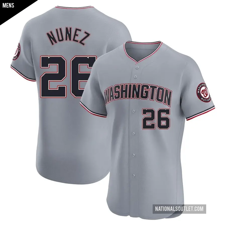 Men's Washington Nationals ＃26 Nasim Nunez Elite Gray Road Jersey