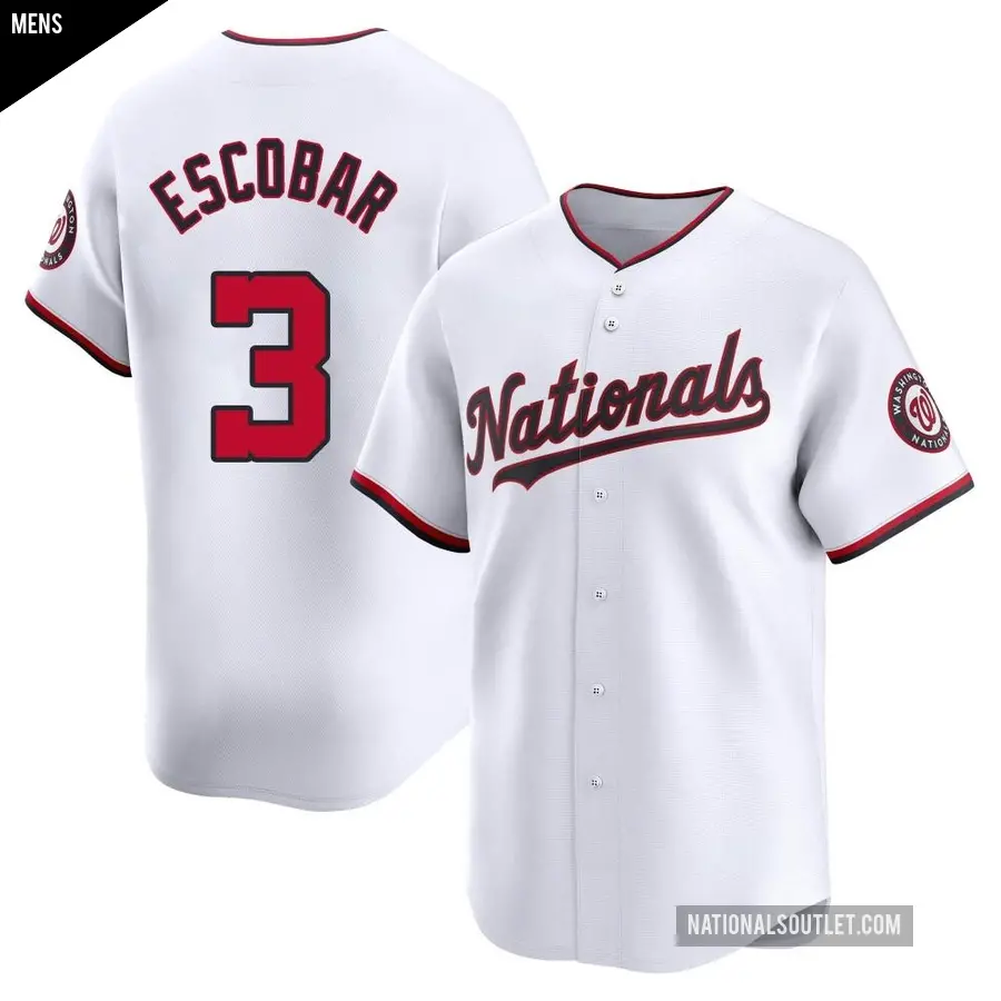 Men's Washington Nationals ＃3 Alcides Escobar Limited White Home Jersey