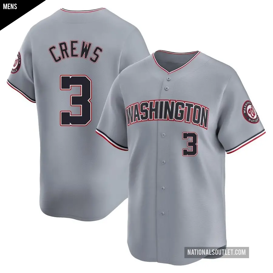 Men's Washington Nationals ＃3 Dylan Crews Limited Gray Road Jersey