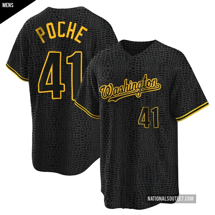 Men's Washington Nationals ＃41 Colin Poche Replica Black Snake Skin City Jersey