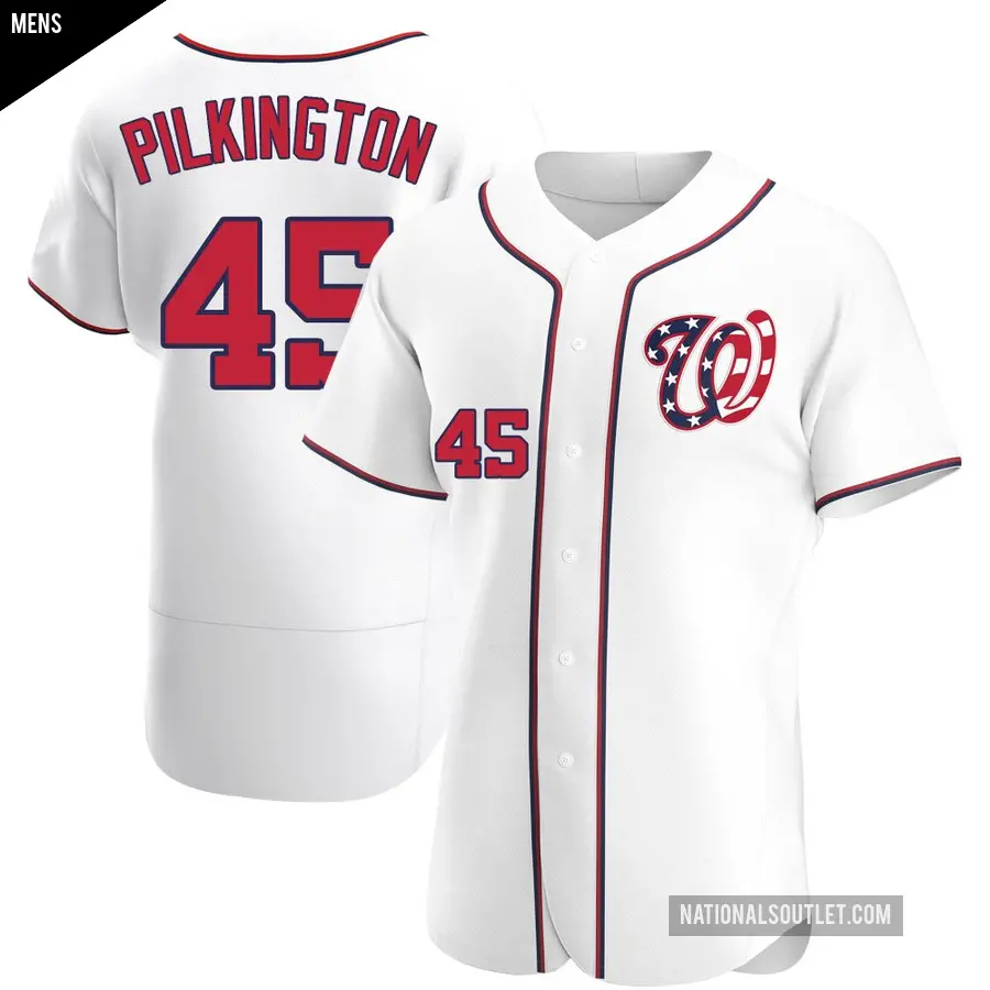 Men's Washington Nationals ＃45 Konnor Pilkington Authentic White Alternate Jersey