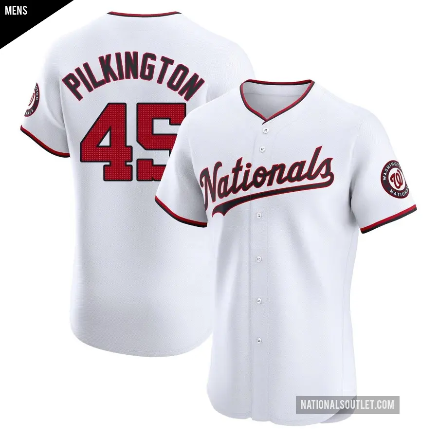 Men's Washington Nationals ＃45 Konnor Pilkington Elite White Home Jersey