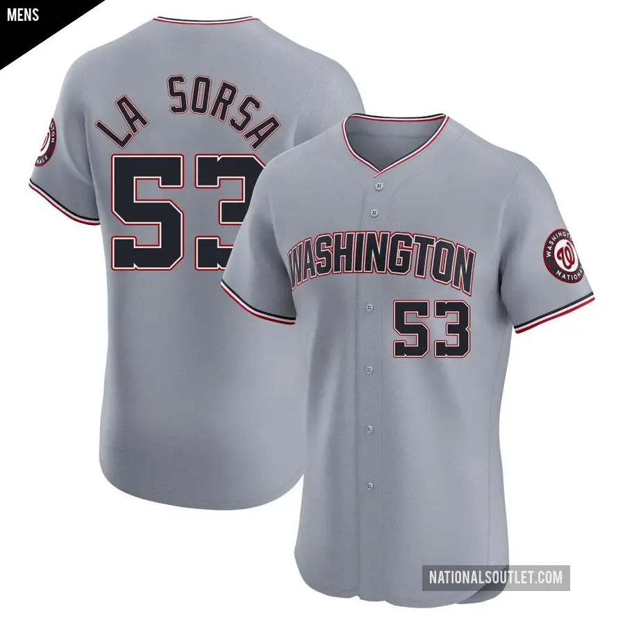 Men's Washington Nationals ＃53 Joe La Sorsa Elite Gray Road Jersey