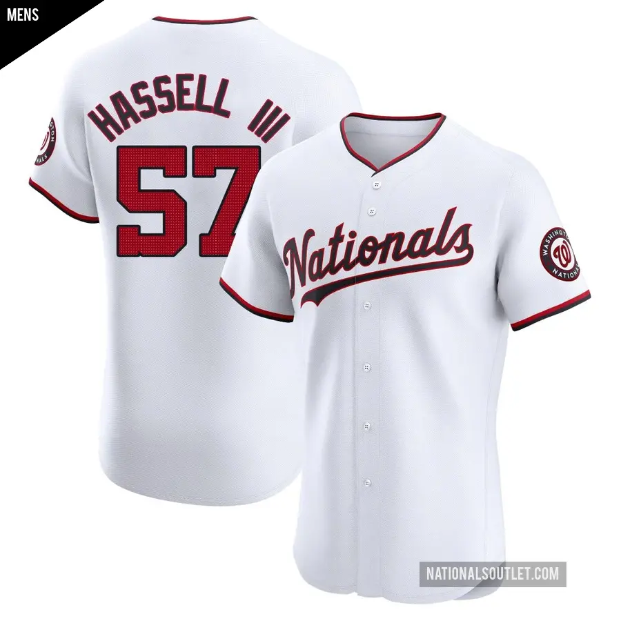 Men's Washington Nationals ＃57 Robert Hassell III Elite White Home Jersey