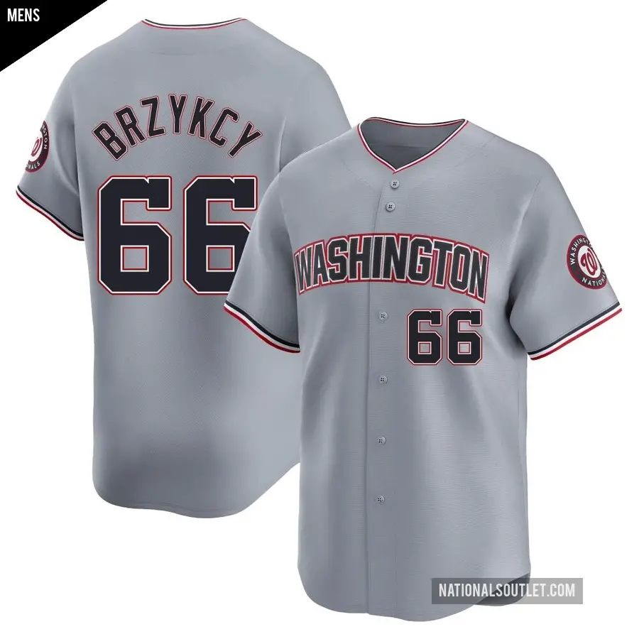 Men's Washington Nationals ＃66 Zach Brzykcy Limited Gray Road Jersey