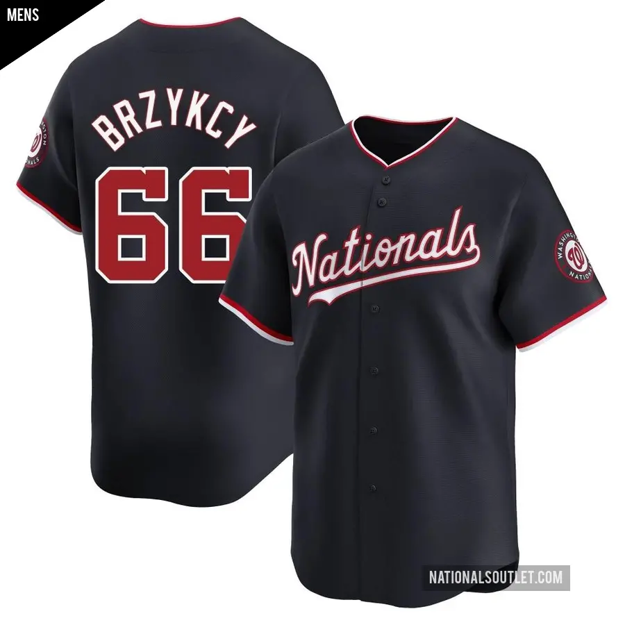Men's Washington Nationals ＃66 Zach Brzykcy Limited Navy Alternate Jersey
