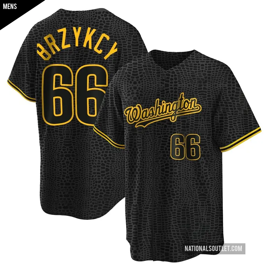 Men's Washington Nationals ＃66 Zach Brzykcy Replica Black Snake Skin City Jersey