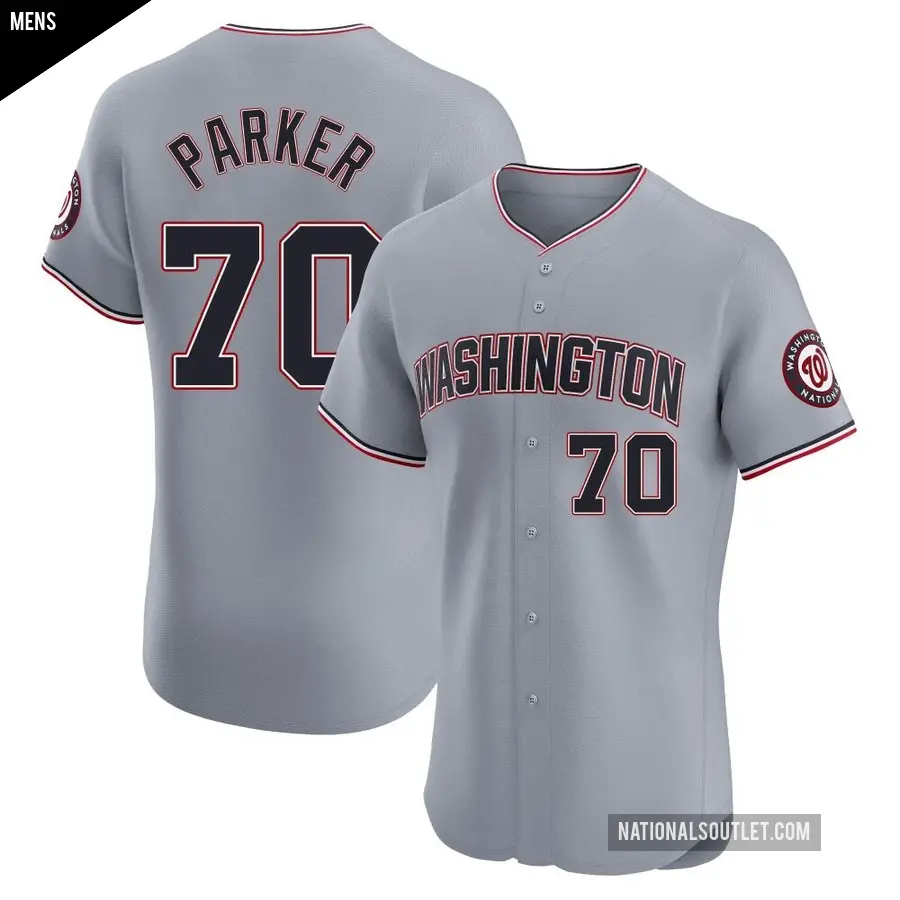 Men's Washington Nationals ＃70 Mitchell Parker Elite Gray Road Jersey