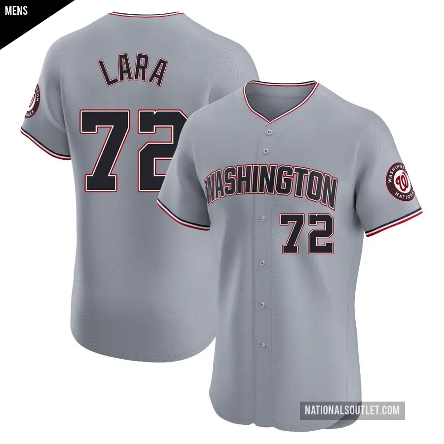 Men's Washington Nationals ＃72 Andry Lara Elite Gray Road Jersey