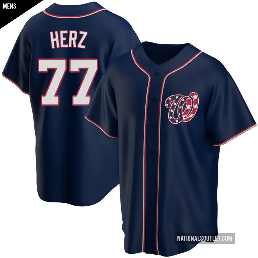 Men's Washington Nationals ＃77 DJ Herz Replica Navy Alternate Team Jersey