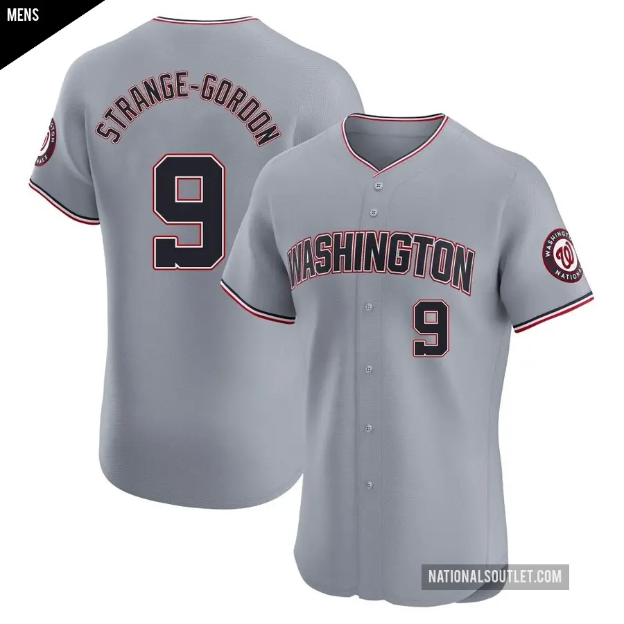 Men's Washington Nationals ＃9 Dee Strange-Gordon Elite Gray Road Jersey
