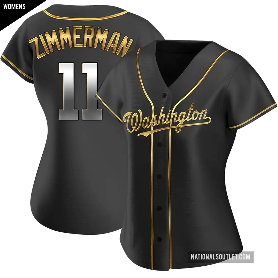 Women's Washington Nationals ＃11 Ryan Zimmerman Replica Gold Black en Alternate Jersey