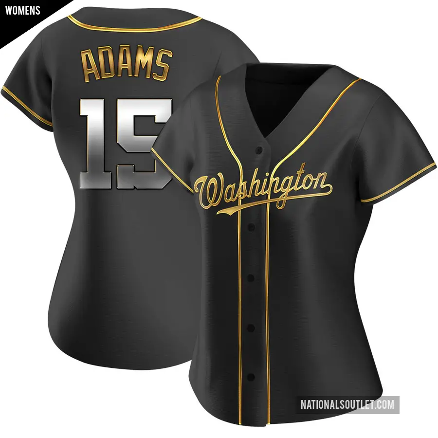 Women's Washington Nationals ＃15 Riley Adams Replica Gold Black en Alternate Jersey