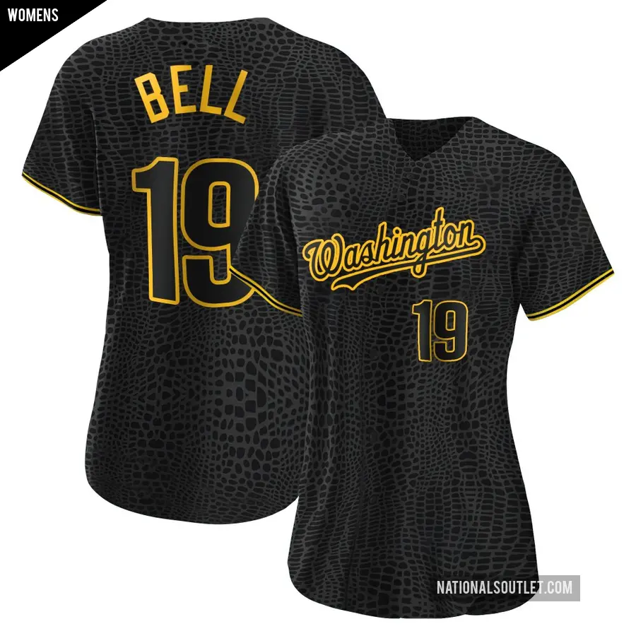 Women's Washington Nationals ＃19 Josh Bell Replica Black Snake Skin City Jersey