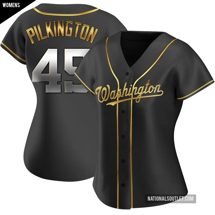 Women's Washington Nationals ＃45 Konnor Pilkington Replica Gold Black en Alternate Jersey