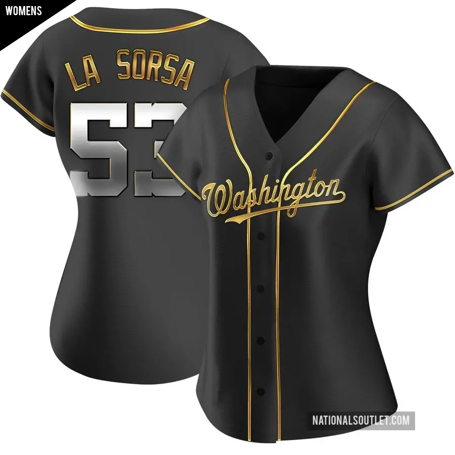 Women's Washington Nationals ＃53 Joe La Sorsa Replica Gold Black en Alternate Jersey