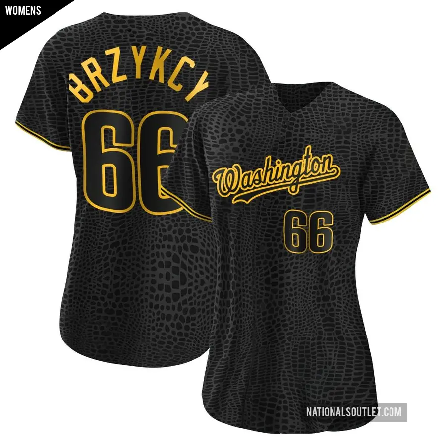Women's Washington Nationals ＃66 Zach Brzykcy Replica Black Snake Skin City Jersey