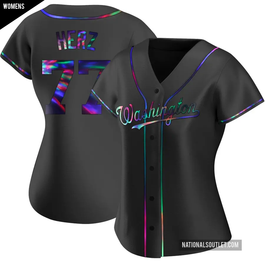 Women's Washington Nationals ＃77 DJ Herz Replica Black Holographic Alternate Jersey