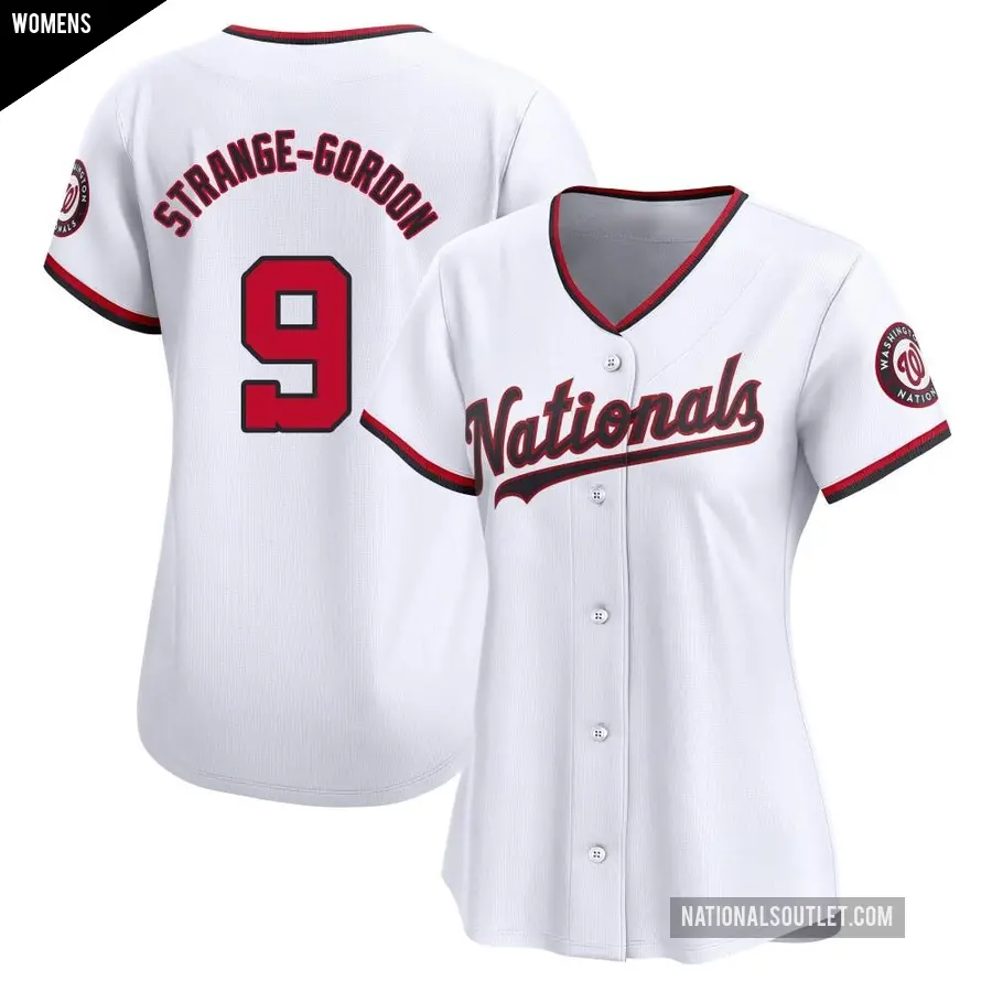 Women's Washington Nationals ＃9 Dee Strange-Gordon Limited White Home Jersey
