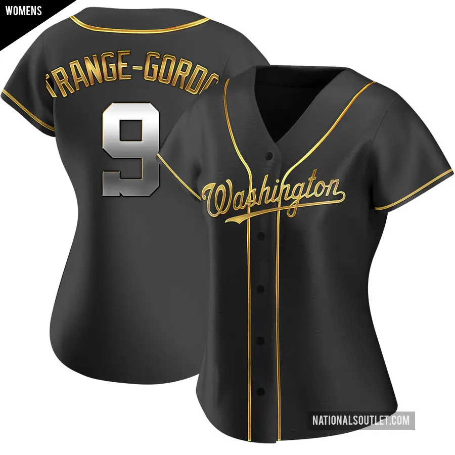 Women's Washington Nationals ＃9 Dee Strange-Gordon Replica Gold Black en Alternate Jersey