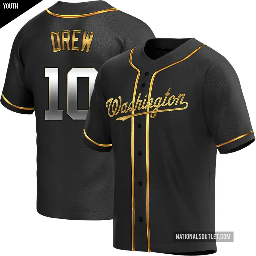 Youth Washington Nationals ＃10 Stephen Drew Replica Gold Black en Alternate Jersey