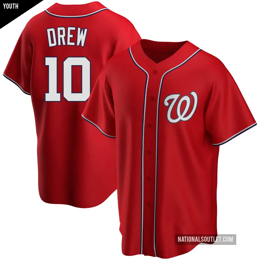 Youth Washington Nationals ＃10 Stephen Drew Replica Red Alternate Jersey