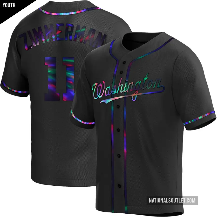 Youth Washington Nationals ＃11 Ryan Zimmerman Replica Black Holographic Alternate Jersey