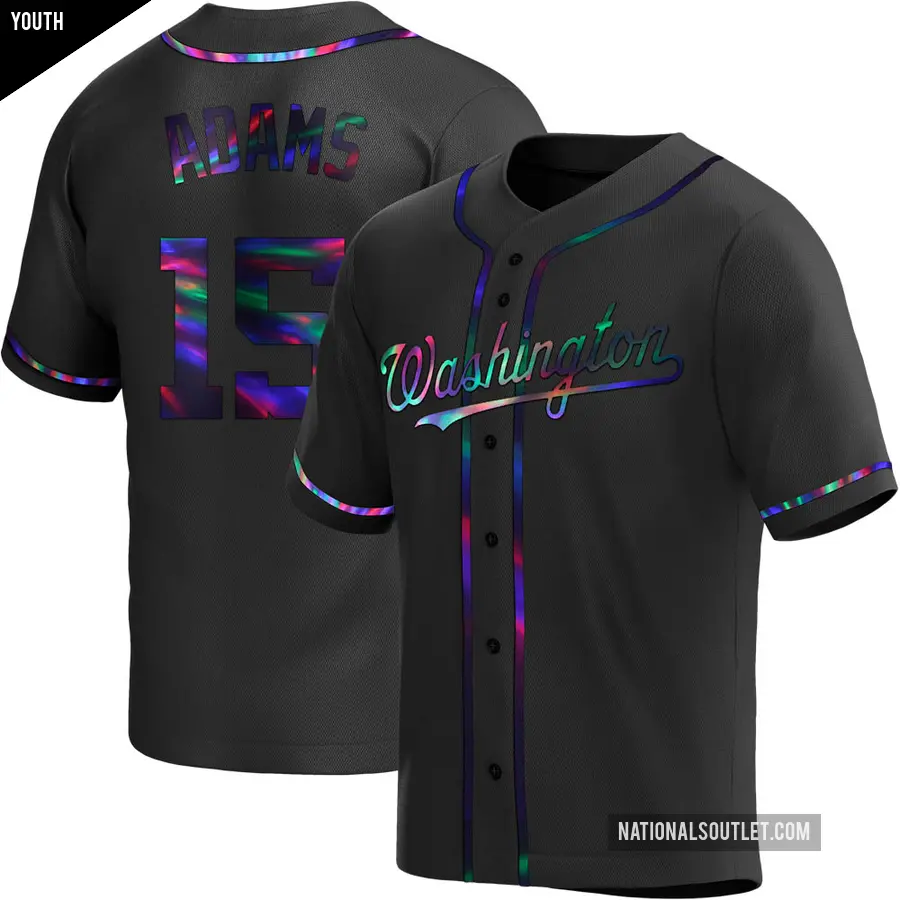 Youth Washington Nationals ＃15 Riley Adams Replica Black Holographic Alternate Jersey