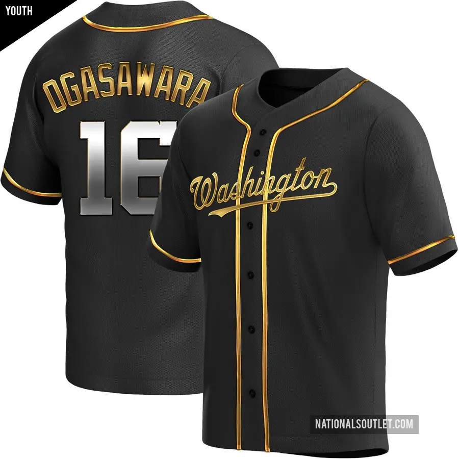 Youth Washington Nationals ＃16 Shinnosuke Ogasawara Replica Gold Black en Alternate Jersey