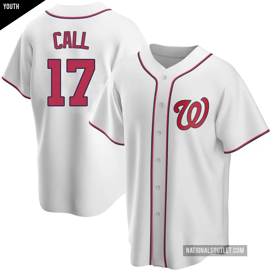 Youth Washington Nationals ＃17 Alex Call Replica White Home Jersey