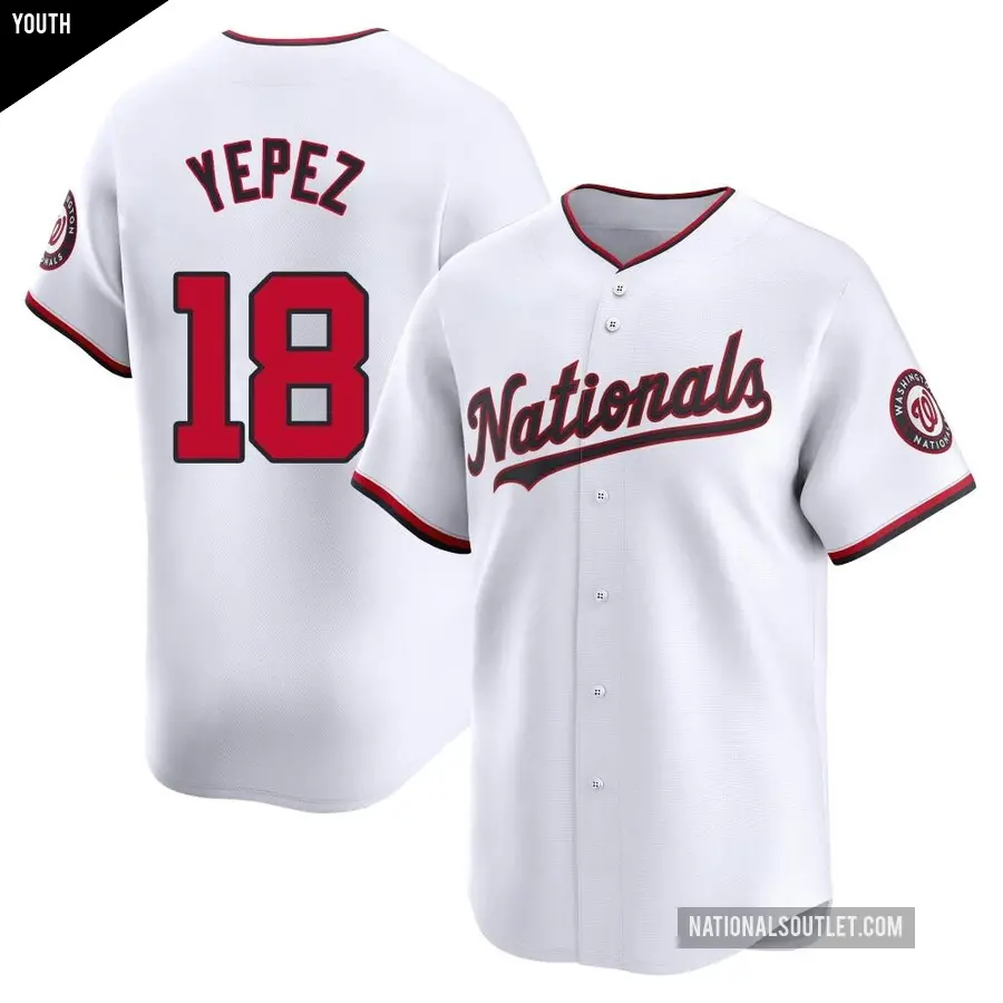 Youth Washington Nationals ＃18 Juan Yepez Limited White Home Jersey