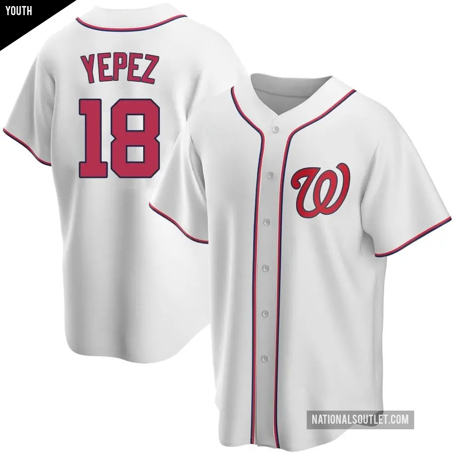 Youth Washington Nationals ＃18 Juan Yepez Replica White Home Jersey