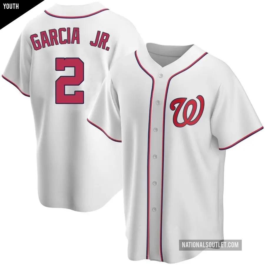 Youth Washington Nationals ＃2 Luis Garcia Jr. Replica White Home Jersey