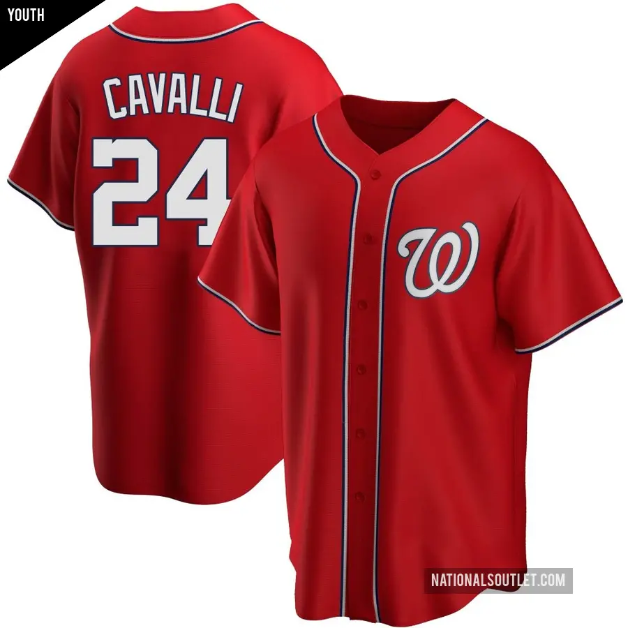 Youth Washington Nationals ＃24 Cade Cavalli Replica Red Alternate Jersey