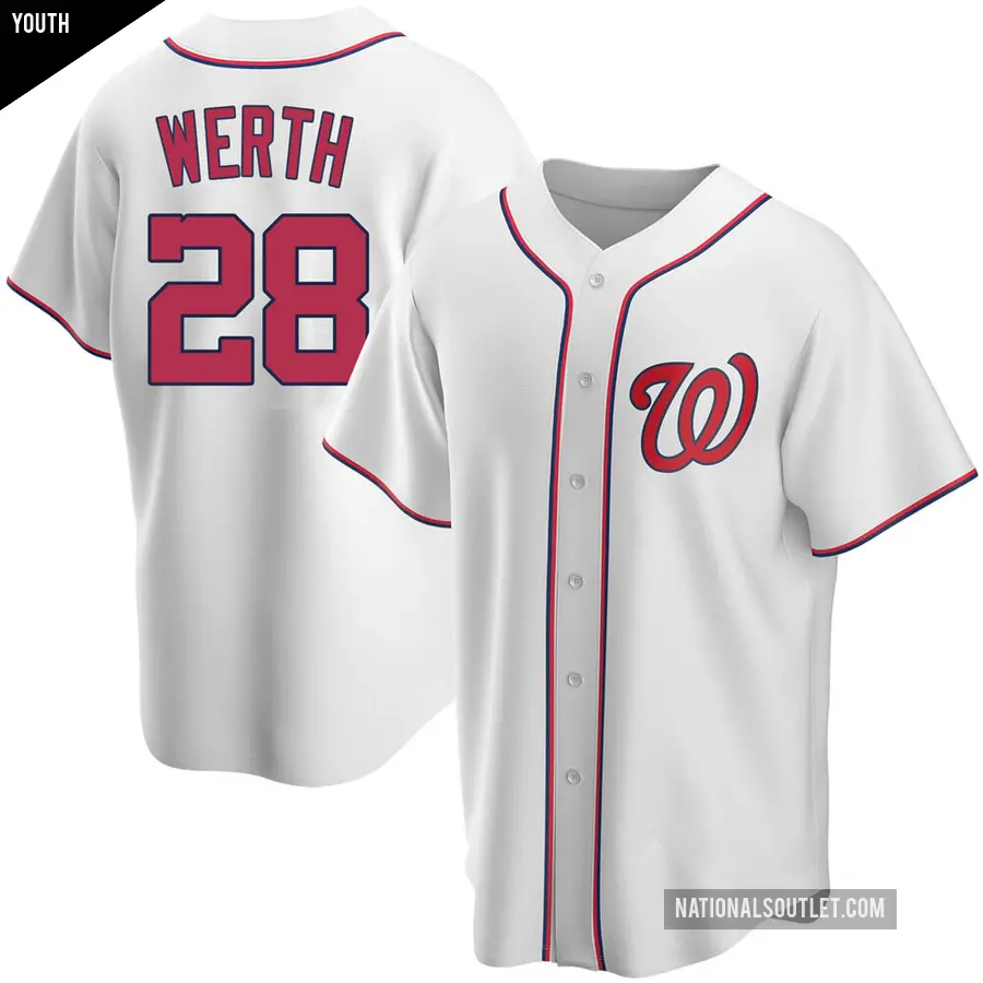 Youth Washington Nationals ＃28 Jayson Werth Replica White Home Jersey