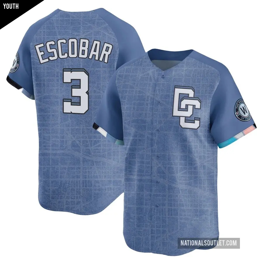 Youth Washington Nationals ＃3 Alcides Escobar Limited Blue 2025 City Connect Jersey