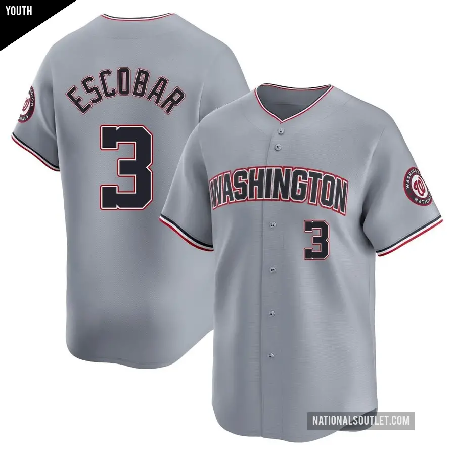 Youth Washington Nationals ＃3 Alcides Escobar Limited Gray Road Jersey