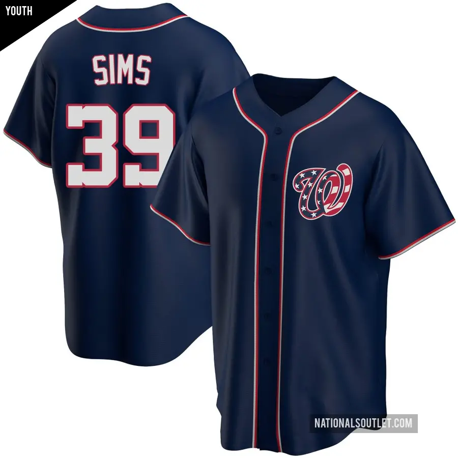 Youth Washington Nationals ＃39 Lucas Sims Replica Navy Alternate Team Jersey
