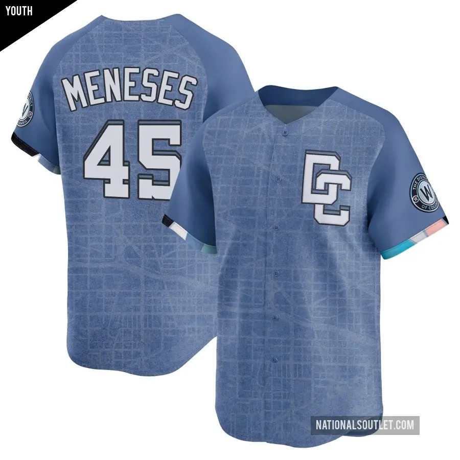 Youth Washington Nationals ＃45 Joey Meneses Limited Blue 2025 City Connect Jersey