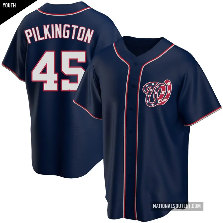 Youth Washington Nationals ＃45 Konnor Pilkington Replica Navy Alternate Team Jersey