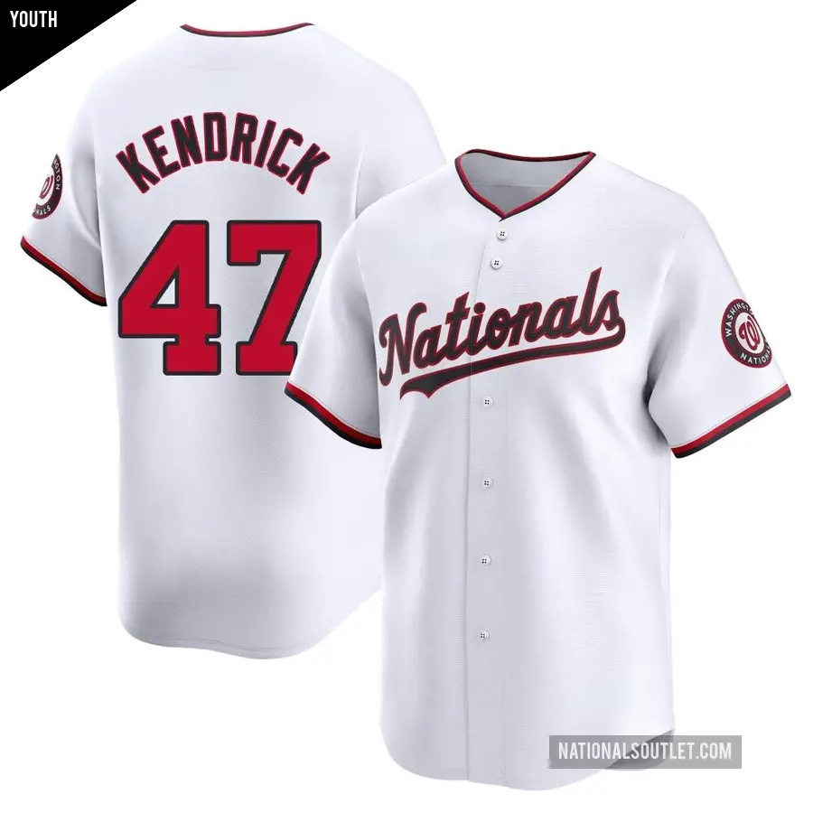 Youth Washington Nationals ＃47 Howie Kendrick Limited White Home Jersey
