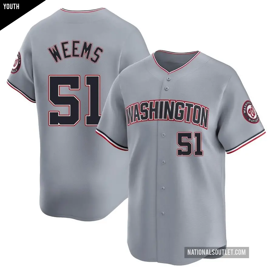 Youth Washington Nationals ＃51 Jordan Weems Limited Gray Road Jersey