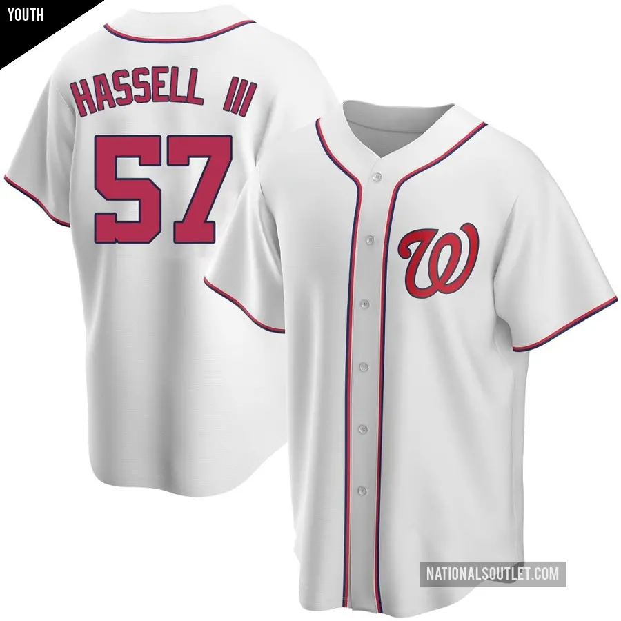 Youth Washington Nationals ＃57 Robert Hassell III Replica White Home Jersey
