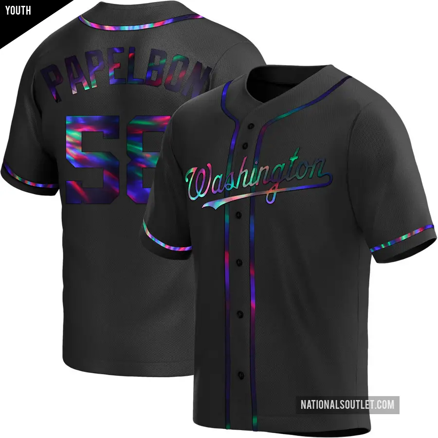 Youth Washington Nationals ＃58 Jonathan Papelbon Replica Black Holographic Alternate Jersey